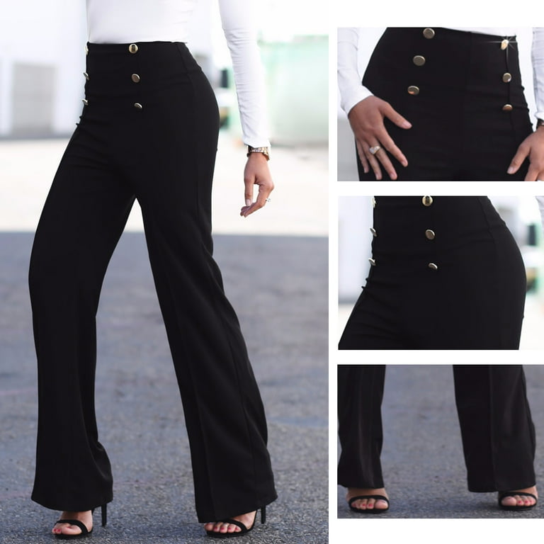 Women's Casual Work 6-Button Trousers Pants, High Waist