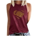 thumbnail image 2 of Tank Tops for Women Plus Size Round-Neck Sleeveless Baseball Loose Printed Pullover Tops Wine M, 2 of 4