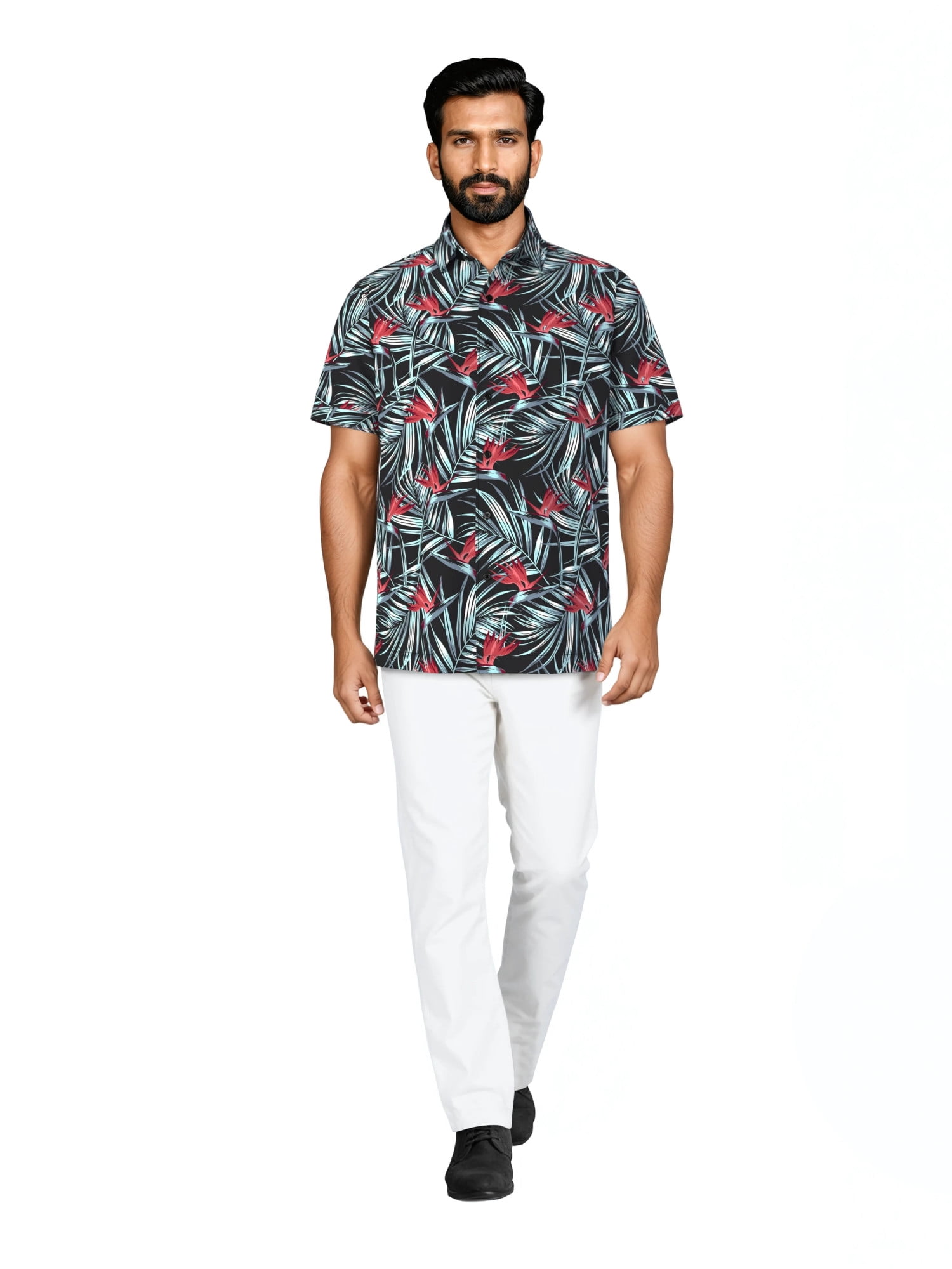 Cafe Luna Men's and Big Men's Printed Floral Textured Short Sleeve Woven Shirt, Size S-4XL