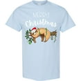 thumbnail image 3 of Inktastic Merry Christmas Cute Sloth with Santa Hat and Lights T-Shirt, 3 of 5