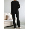 thumbnail image 5 of Womens Ribbed Knit 2 Piece Sets Long Sleeve Sweater and Wide Leg Pants Loungewear Pajamas Set Black L, 5 of 8