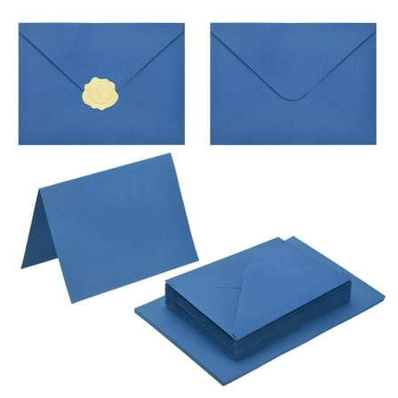 Uxcell 20 Pack Dark Blue 4x6 Envelopes with Cards, V Flap A6 Envelopes with Gold Stickers for Greeting Cards and Invitations