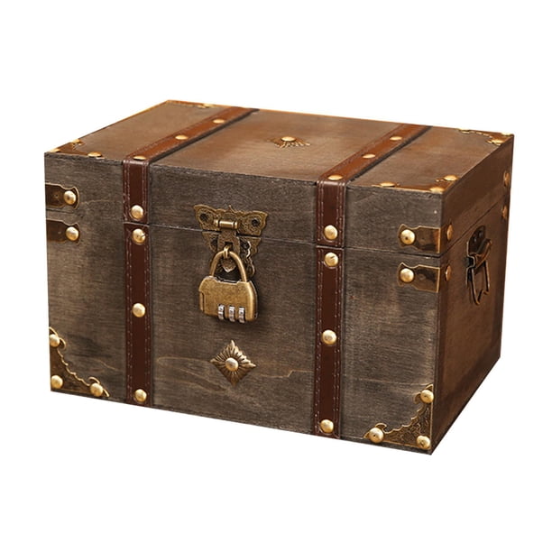 Baúl de almacenamiento de madera, cofre del tesoro pirata, artículo de colección para decoración del hogar, regalo y recuerdo. S