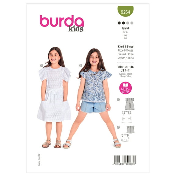 Burda Style Sewing Pattern 9264 - Children's Dress and Blouse, Size: A (4-5-6-7-8-9-10-11)