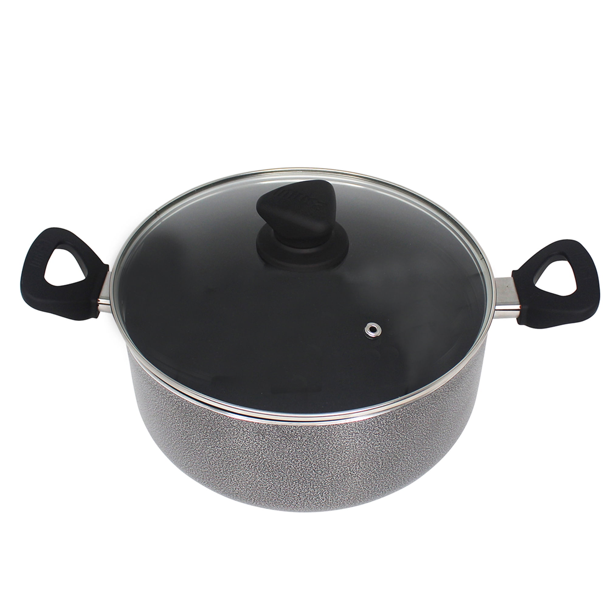 (2 pack) IMUSA 12.7qt Charcoal Aluminum Nonstick Stock Pot with Glass Lid & Soft touch Handles, Black