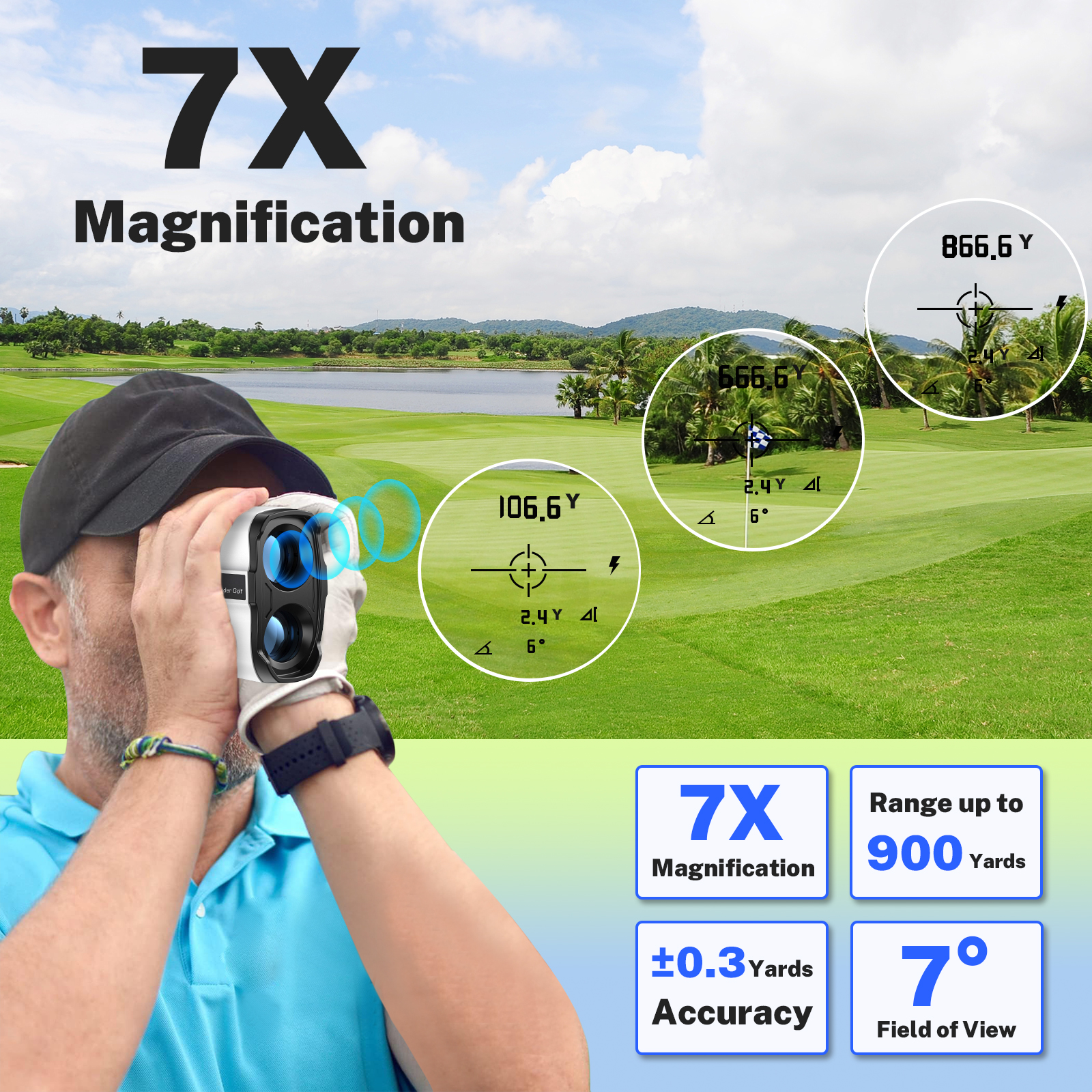 BTMWAY Laser Golf Rangefinder 900 Yards | 7X Magnification with Slope Switch, X9 PRO - image 4 of 12