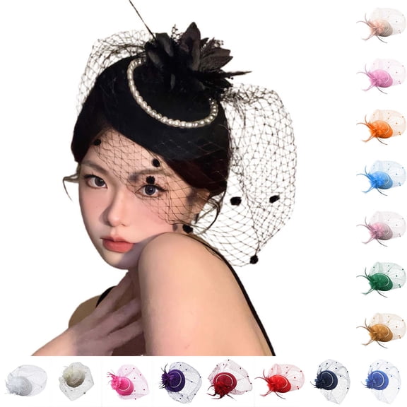 CAIXIA Fascinator Hat for Women Bulk Derby Tea Party Hat Flower Mesh & Feather Headband Clip Wedding Accessories