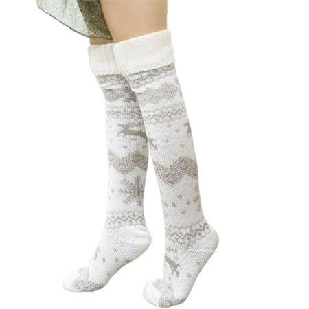 

YUUZONE Women Winter Chunky Knit for Extra Long Boot Socks Christmas Elk Snowflake Patterns Soft Cozy Warm Over Knee Thigh High Stockings Leg Warmers