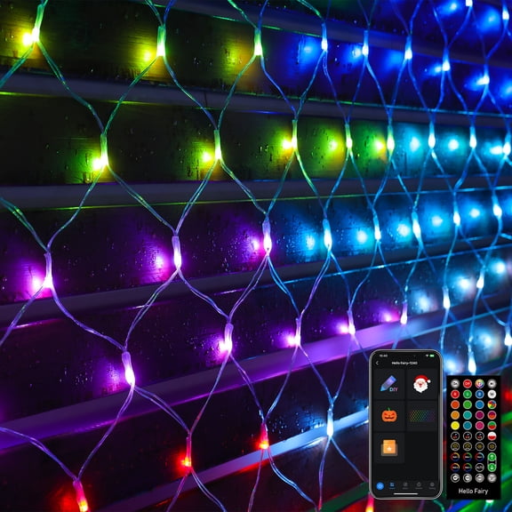 Smart Net Lights 5 FT × 12 FT Color Changing Mesh Lights with App Remote Control 150 LED Music Sync DIY Effects 105 Dynamic Modes Timer Dimmable Connectable Indoor Outdoor Decorative Lights