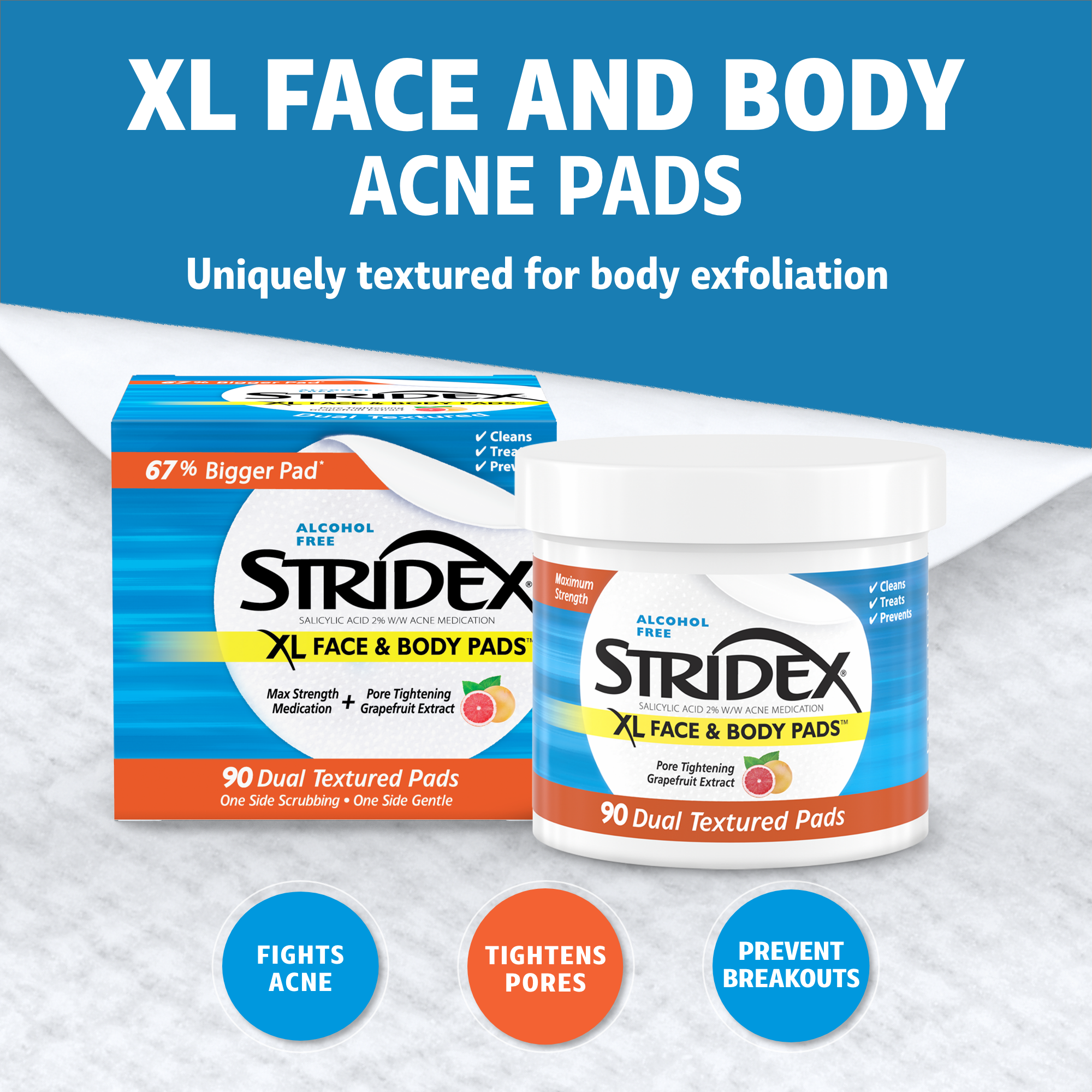 Stridex XL Acne Pads for Face and Body with Salicylic Acid, Alcohol Free, 90 Ct - image 4 of 12