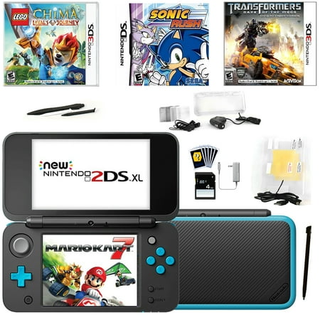 New Nintendo 2DSXL with Mario Kart 7 in Black with Games and Accessories Kit
