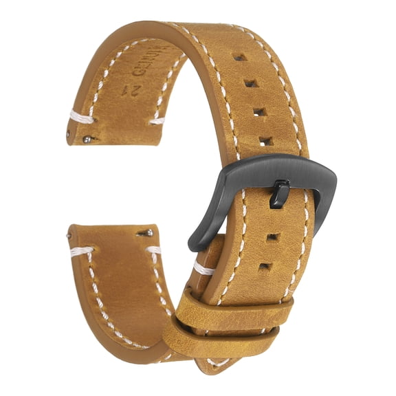 Uxcell Leather Watch Bands, 21mm Width Quick Release Watch Strap Cowhide Replacement Wrist Band Black Buckle for Men Women, Brown