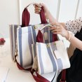 thumbnail image 2 of Bolso grande de mano informal de lona a rayas para mujer, bandolera ancha con textura moderna, 2022, 2 of 5