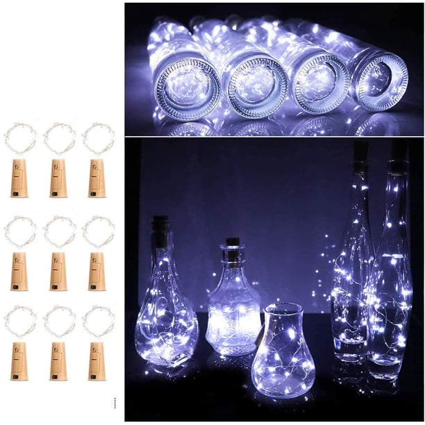 La Botella de Luz Led Botella de Luz Luces de Hadas Botella de Luces Corcho 2 M 20 Led Luz Nocturna Botella de Vino Fiesta de Boda Decoración Romántica (Blanco) 9 Piezas BANYUO Electrónica