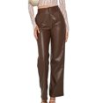 thumbnail image 2 of Joernso Women High Waist Solid Color Retro Long Pants Slim Fit Straight Wide Leg Side Pockets Faux Leather Street Party Trousers, 2 of 8