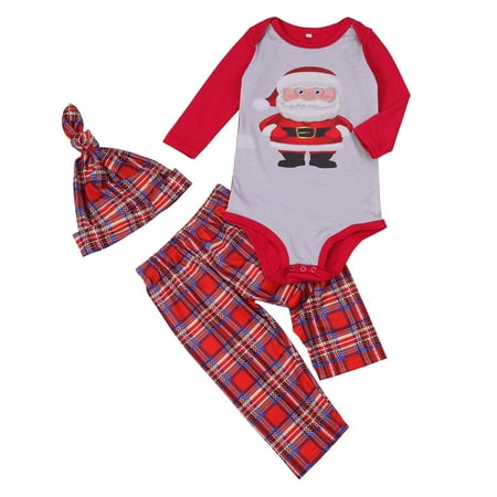 

Sanfanil Parent Child Baby Outfit Parent Child Warm Christmas Set Plaid Printed Home Wear Pajamas Baby Jumpsuit Romper
