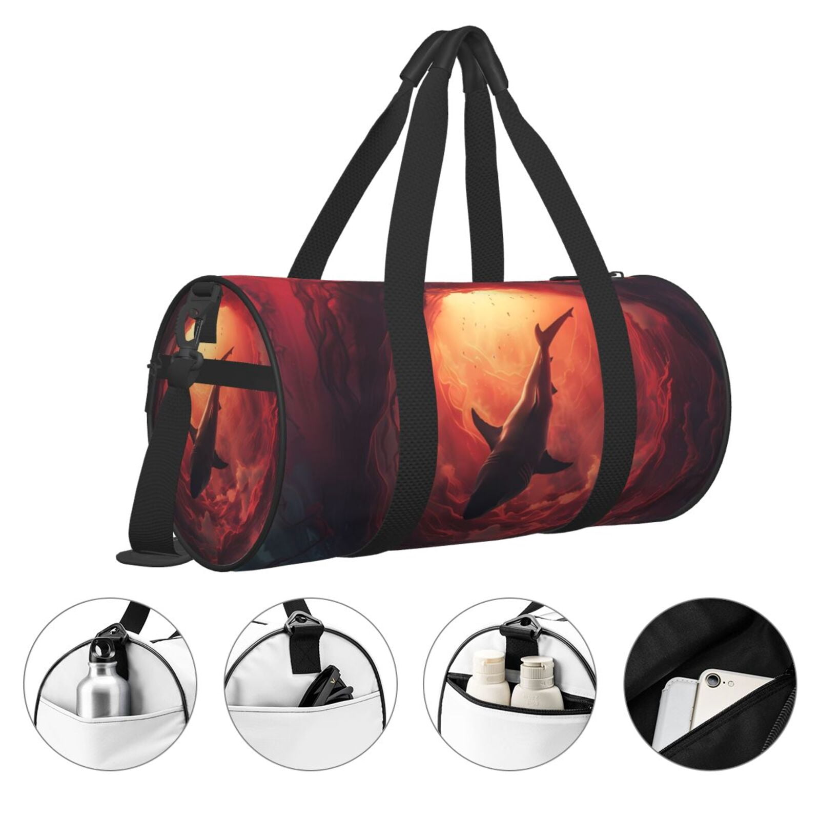 Vsdgher Shark Underwater Vortex 45L Foldable Duffel Bag, Sports Gym Bag,Overnight Bag, Portable Weekender Bag for Airplanes