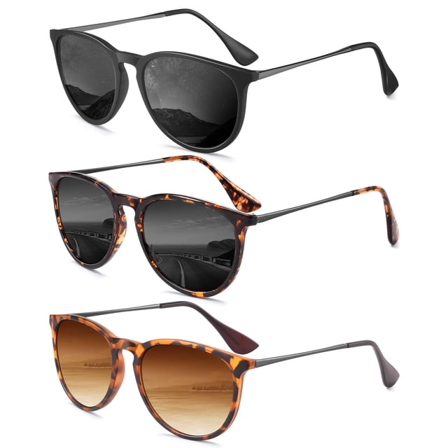 Gafas de Sol QALLY para Mujer Polarizadas Retro Redondas UV400 Paquete de 3