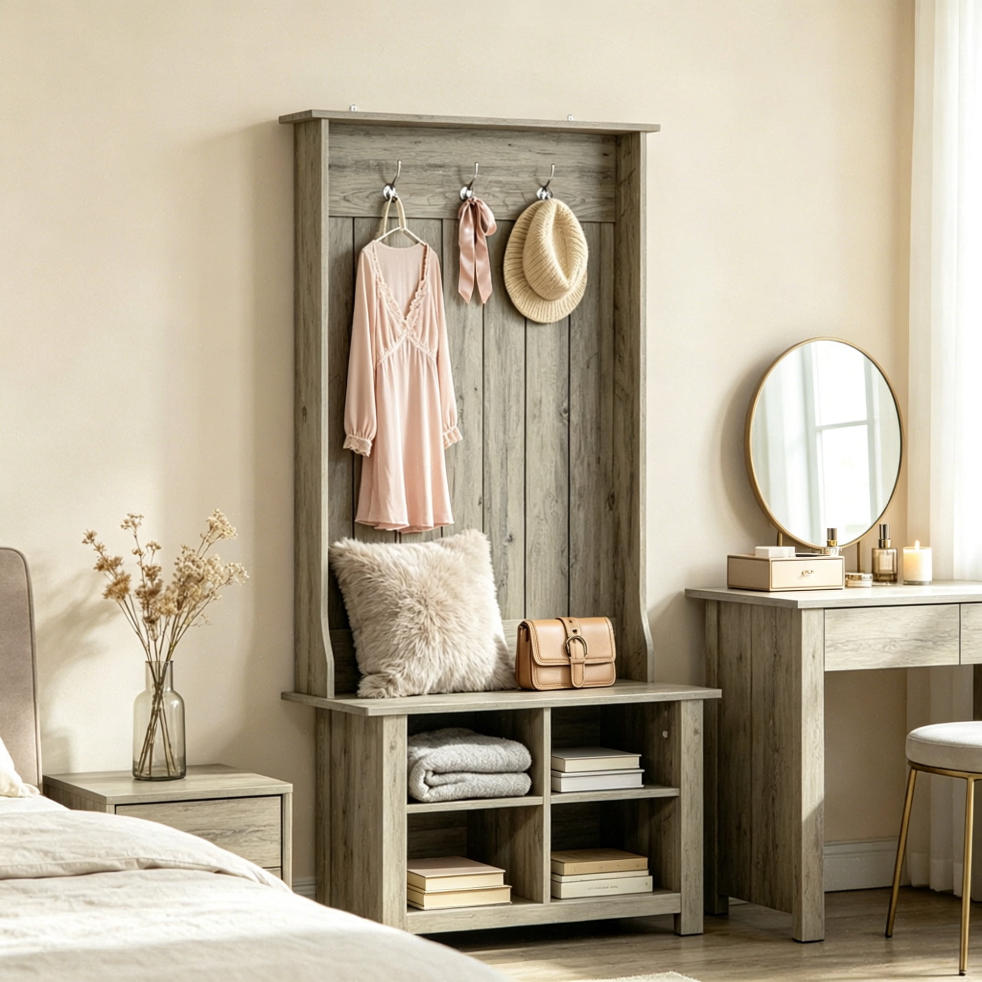 Hall Tree with Shoe Storage Bench Entryway Organizer for Living Room Hall Tree Bench Combination, Grey