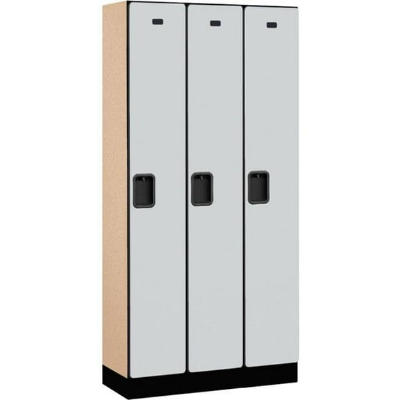 Assembled Single Tier 3 Door Designer Wood Locker, Gray - 12 x 15 x 72 in.