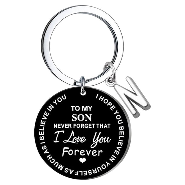 Llaveros para mujer, llavero de billetera, llavero de auto, llavero DIY para mi hijo, llavero de acero inoxidable negro con apellido de 26 letras, 2,5 cm, decoraciones de moda
