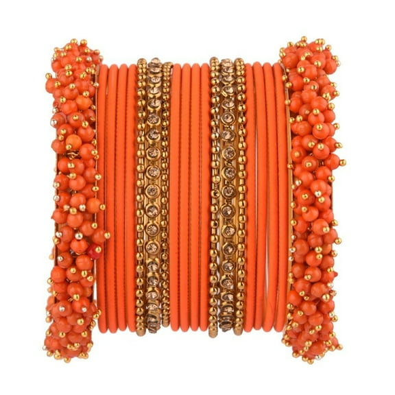 Efulgenz Beaded Bracelet Bangle Set Indian Bangles Faux Pearl Beads Bracelets with Matte Finish Metal Bangles and Oxidized Crystal Metal Ball Bangles Statement Jewelry for Women (20 Pcs)