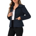 thumbnail image 4 of INSPIRE CHIC Women's Contrast Turn Down Collar Pocket Single Breasted Winter Peacoat L Dark Blue, 4 of 6
