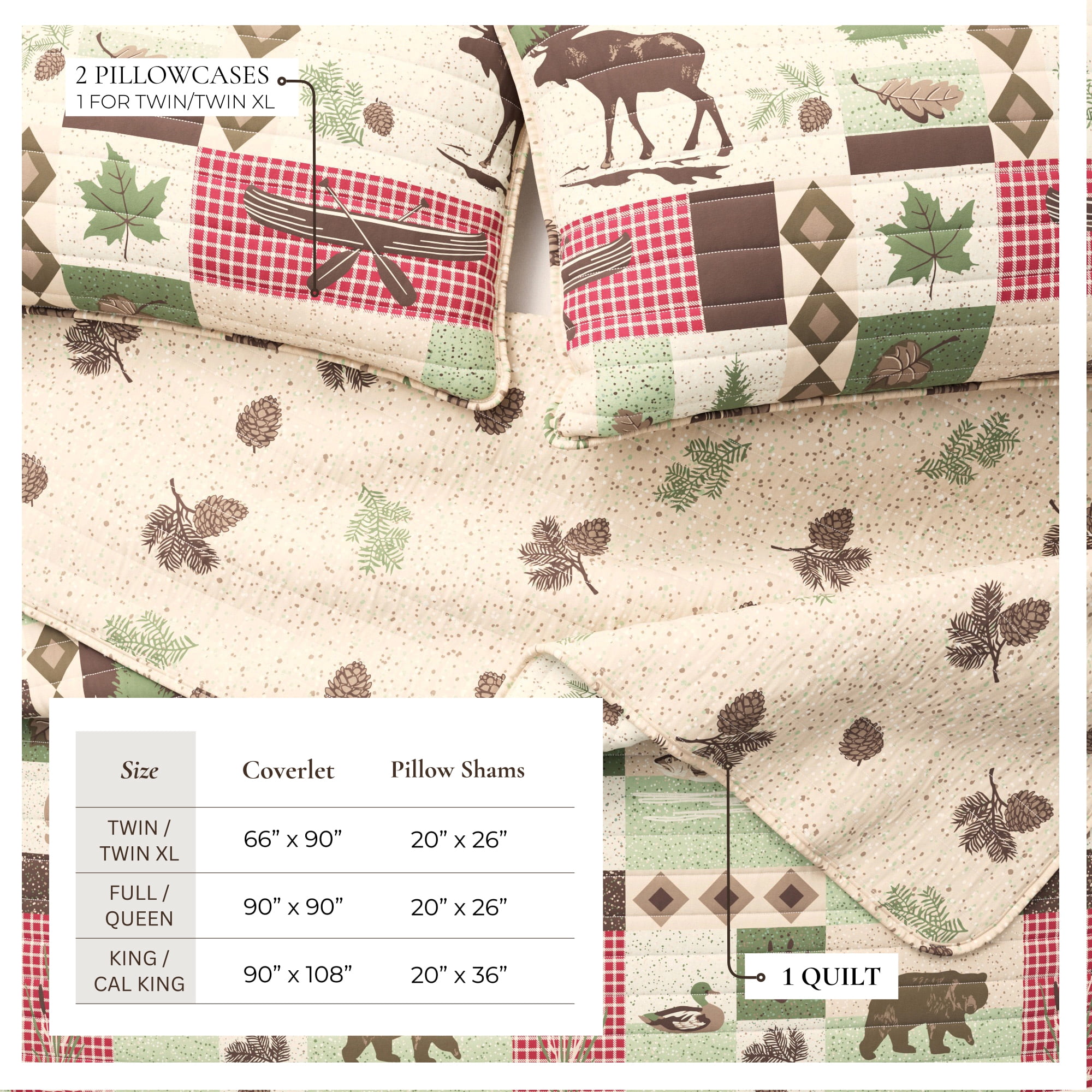 Lodge Quilt Set - Lightweight, Soft, All-Season - 3-Piece Reversible Rustic Bedding Set (Full / Queen, Lodge Patchwork)
