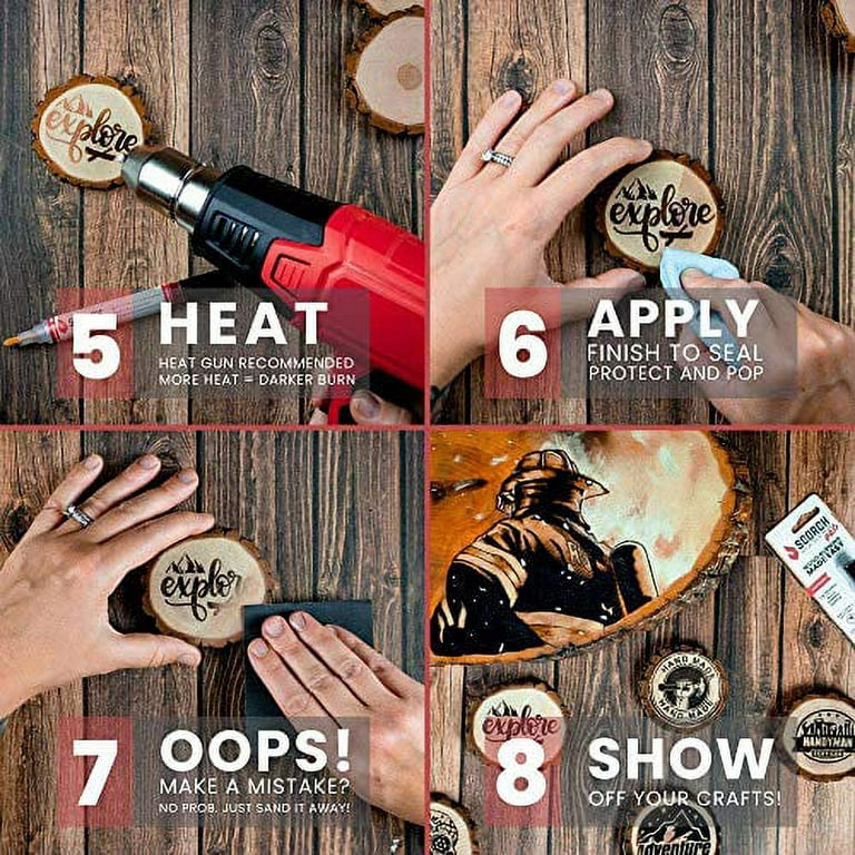 Scorch Marker Date Night DIY Woodburning Bundle, Includes 2 (2mm), 4 Sourwood Wood Slices, Heart Stencil Kit - Perfect for Creating Custom Coasters