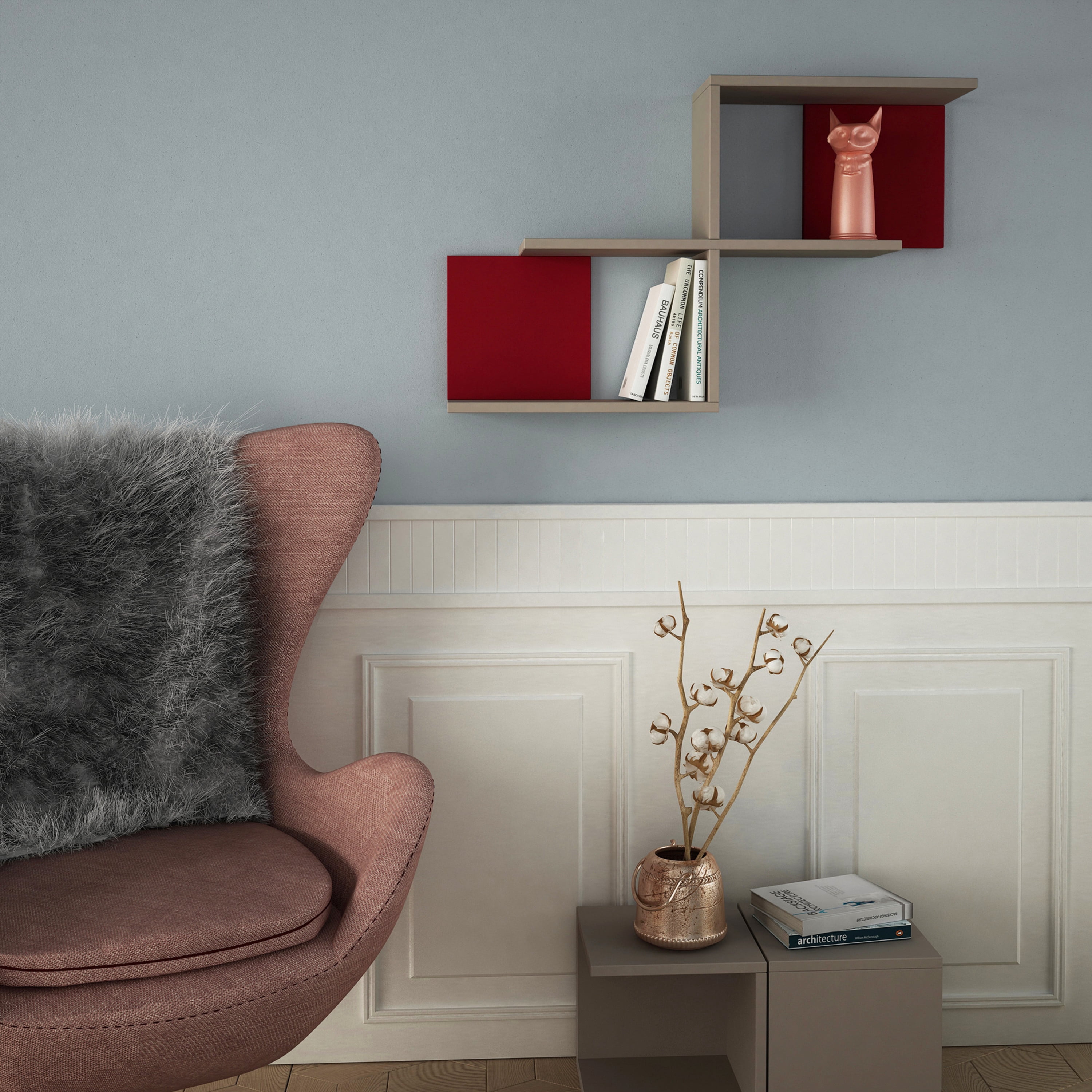 Ada Home Decor Furniture 35.83" 2 Tier Light Mocha Wilfred Modern Wall Shelf