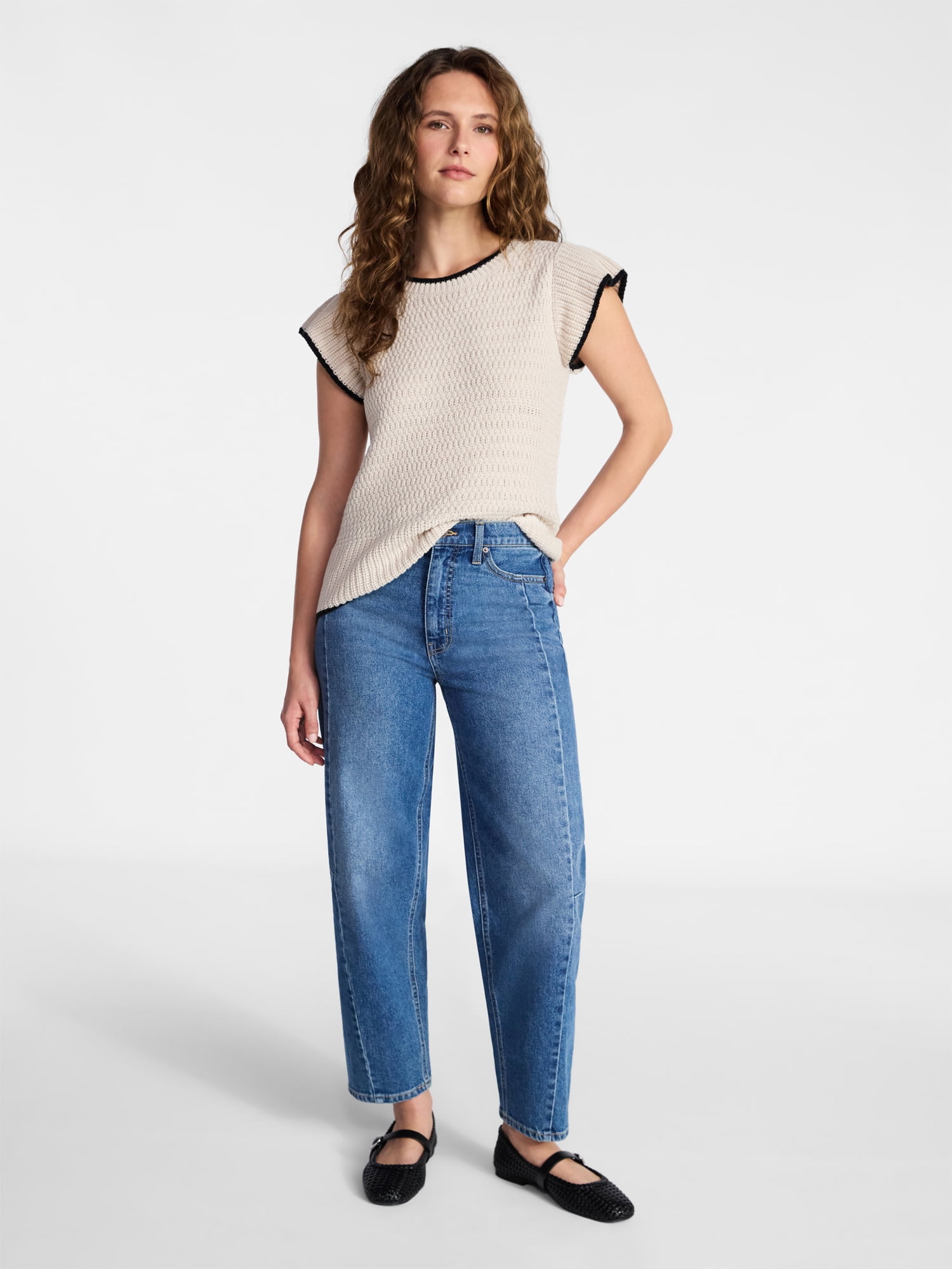 Time and Tru Women's Flutter Sleeve Sweater, Lightweight, Sizes XS-XXXL