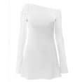 thumbnail image 6 of Women's Shoulder Tie Long Sleeve Asymmetrical Dress Boat Neck Mini Cocktail Dresses, 6 of 15