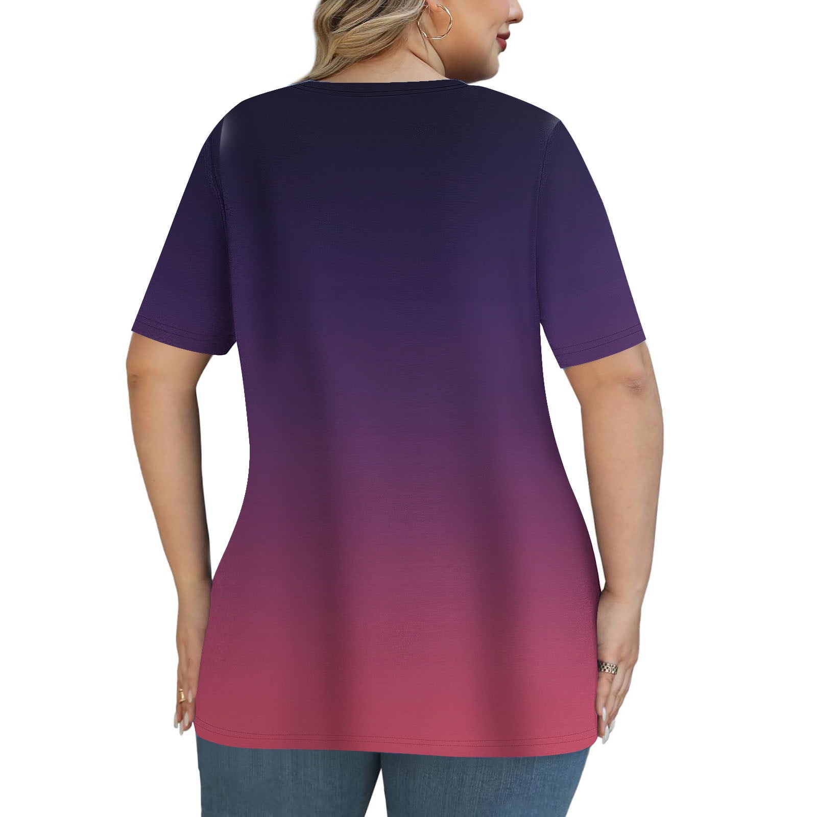 JGGSPWM Women's Plus Size Short Sleeve Criss Cross Neck Summer Trendy Dressy Casual Tunic Tops Tees Blouses Navy 4XL