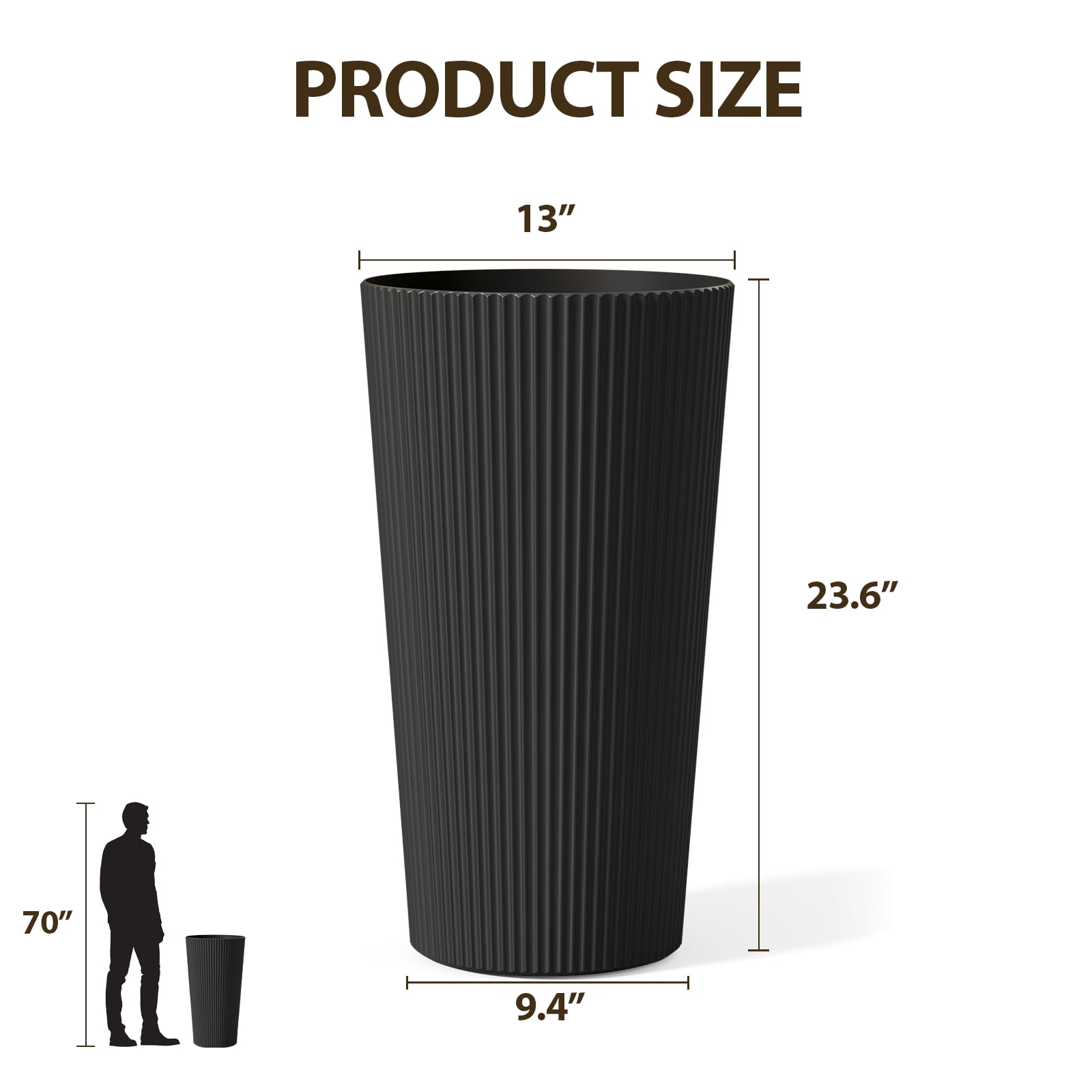 Chiccushion 23.6 inch Tall Planter Set of 2, Large Plastic Round Planter for Outdoor Indoor Garden Patio Front Door, Black