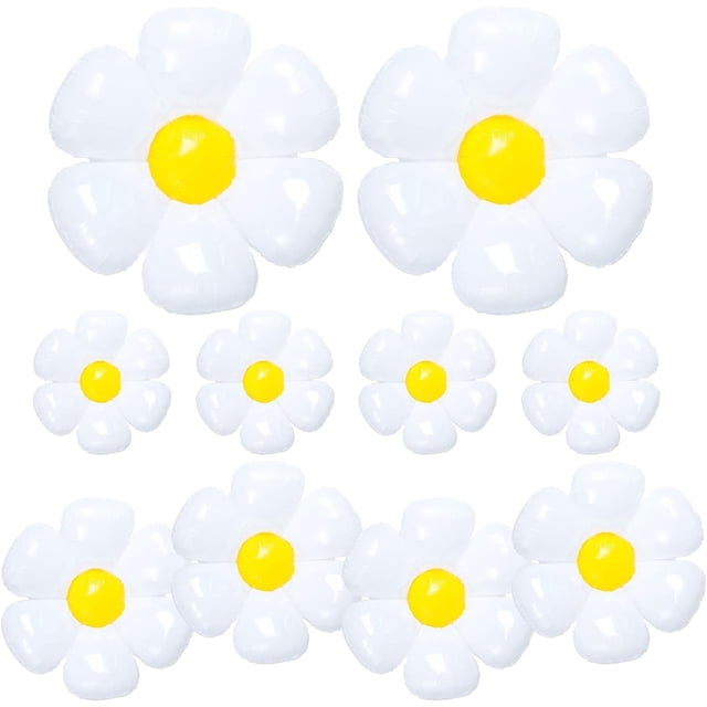Yanonmyfd Globos Daisy, 10 Pcs Globos de Flor de Margarita Blanca, Decoraciones de Fiesta de Cumpleaños Groovy Boho Daisy, Baby Shower Boda Pascua Productos para Fiestas