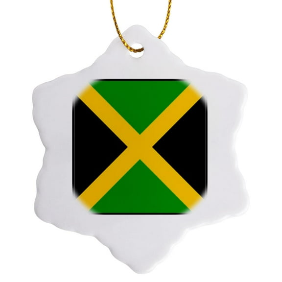 3drose, Photo of Jamaica Flag Button, 3 inch Snowflake Porcelain Ornament