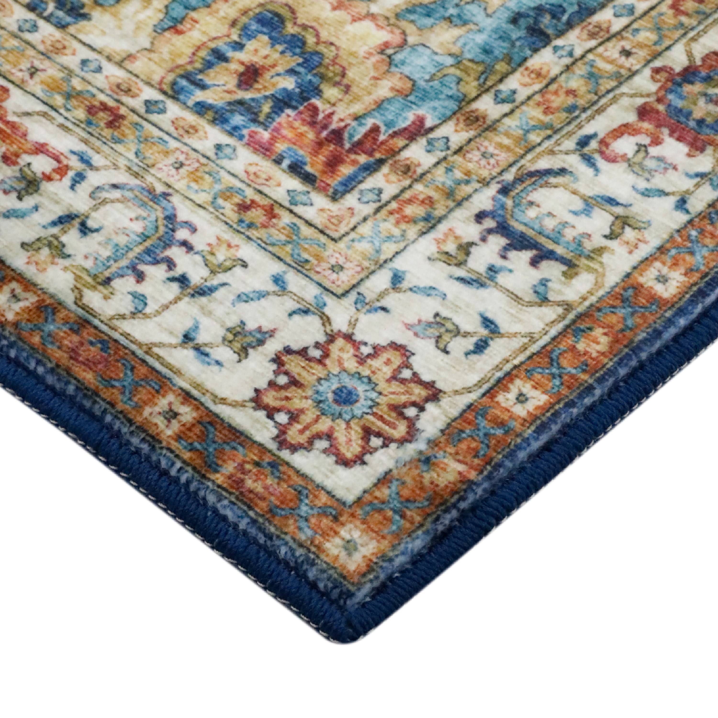 Washable Skid-Resistant Runner Rug Geometric Blue Multi 24" x 60"