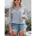 thumbnail image 5 of Women's Button Down Shirts Casual Long Sleeve V Neck Striped Blouses Tops with Pockets, 5 of 7