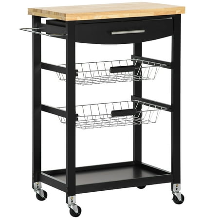 HOMCOM 3-Tier Utility Kitchen Cart with Handle Bar, Steel Basket