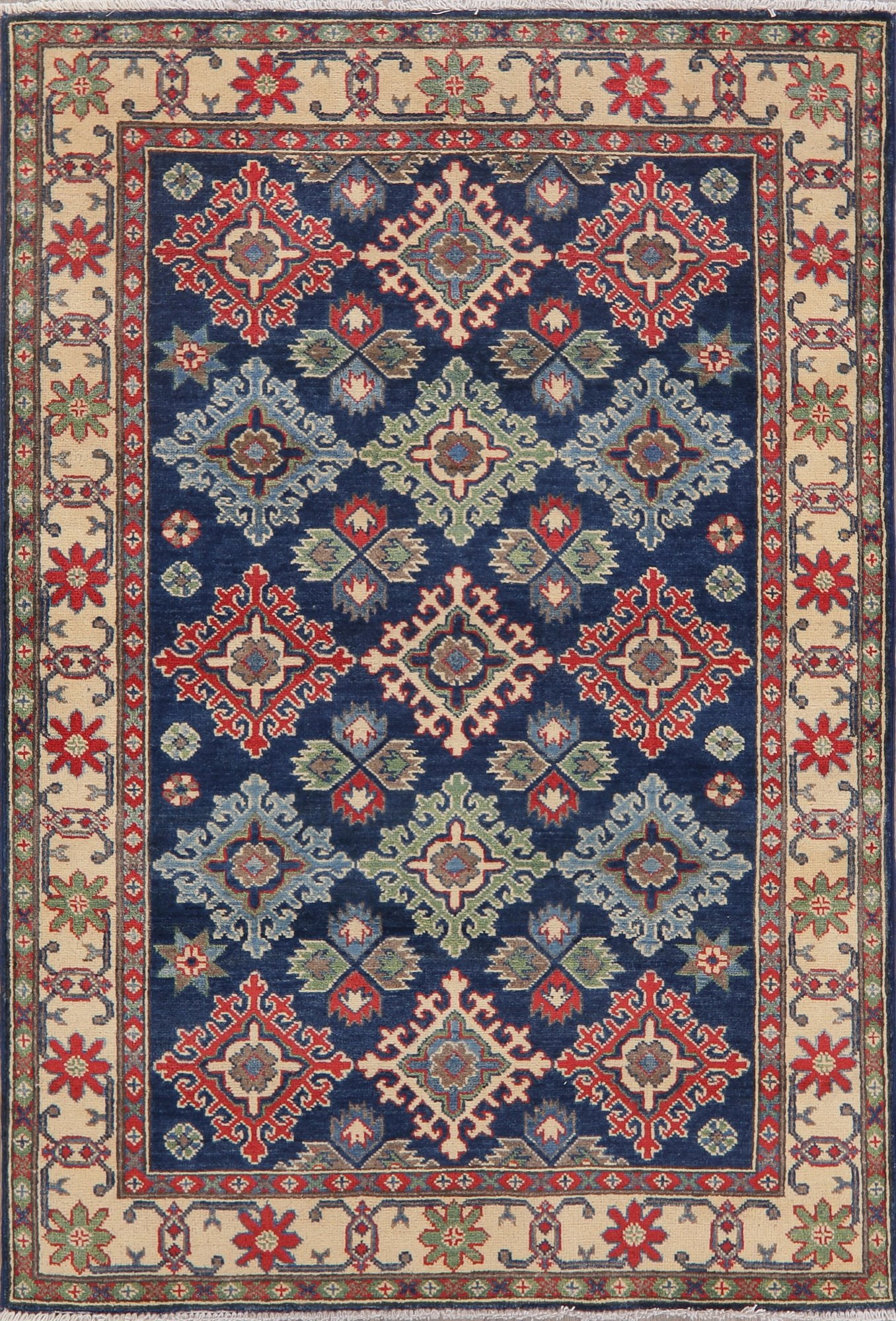 Navy Blue Super KazakChechen Oriental Wool Area Rug HandKnotted 4x6