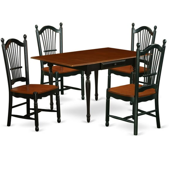 East West Furniture Dining Room Set Black & Cherry, MZDO5-BCH-W