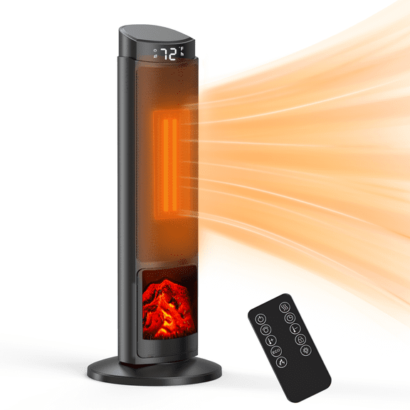 edx Electric Space Heater, 23 inch 1500W Adjustable Thermostat with Remote Control, Black