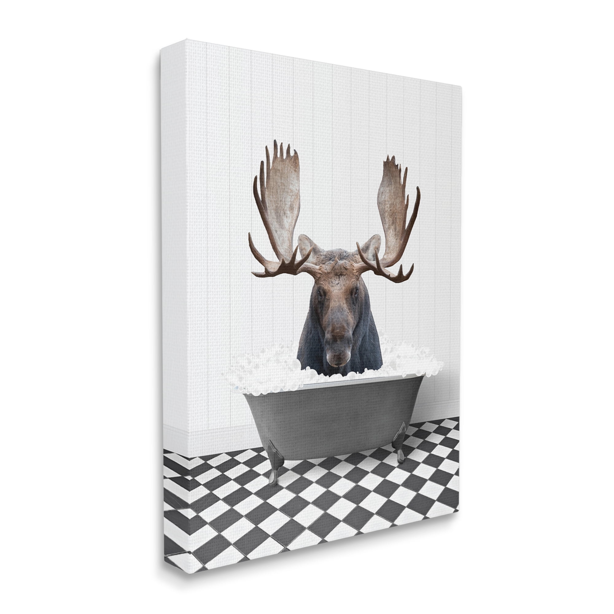 Stupell Industries Moose in Vintage Bath Animals & Insects Painting Gallery Wrapped Canvas Print Wall Art, 24 x 30