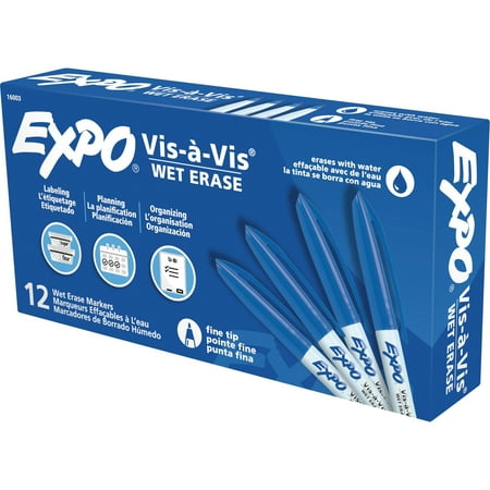 Expo® Vis-A-Vis Wet-Erase Overhead Transparency Markers, Fine Tip, Blue, 12-Count
