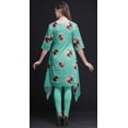 thumbnail image 2 of Bimba Green Leaves & Peony Floral Printed Asymmetrical Kurti Tops For Women Indian Summer Dress Tunic Small, 2 of 6