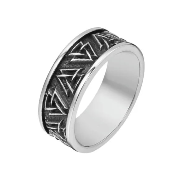 HOOUN 8mm Width Men's Viking Totem Valknut Knot Ring Titanium Vintage Wedding Band-7