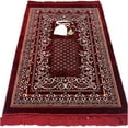 thumbnail image 1 of Modefa Turkish Islamic Velvet Prayer Rug - Thick & Wide Soft Praying Carpet for Men & Women - Large Prayer Mat - Eid & Ramadan Gift - with Kufi Cap, Beads & Car Hanger - Double Plush (KB Red), 1 of 5