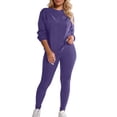 thumbnail image 2 of Womens Sweatsuits Crewneck Long Sleeve Solid Color Sweatshirt Sweatpants 2 Piece Outfits Athletic Casual Tracksuits for Women Set PP2 L, 2 of 4