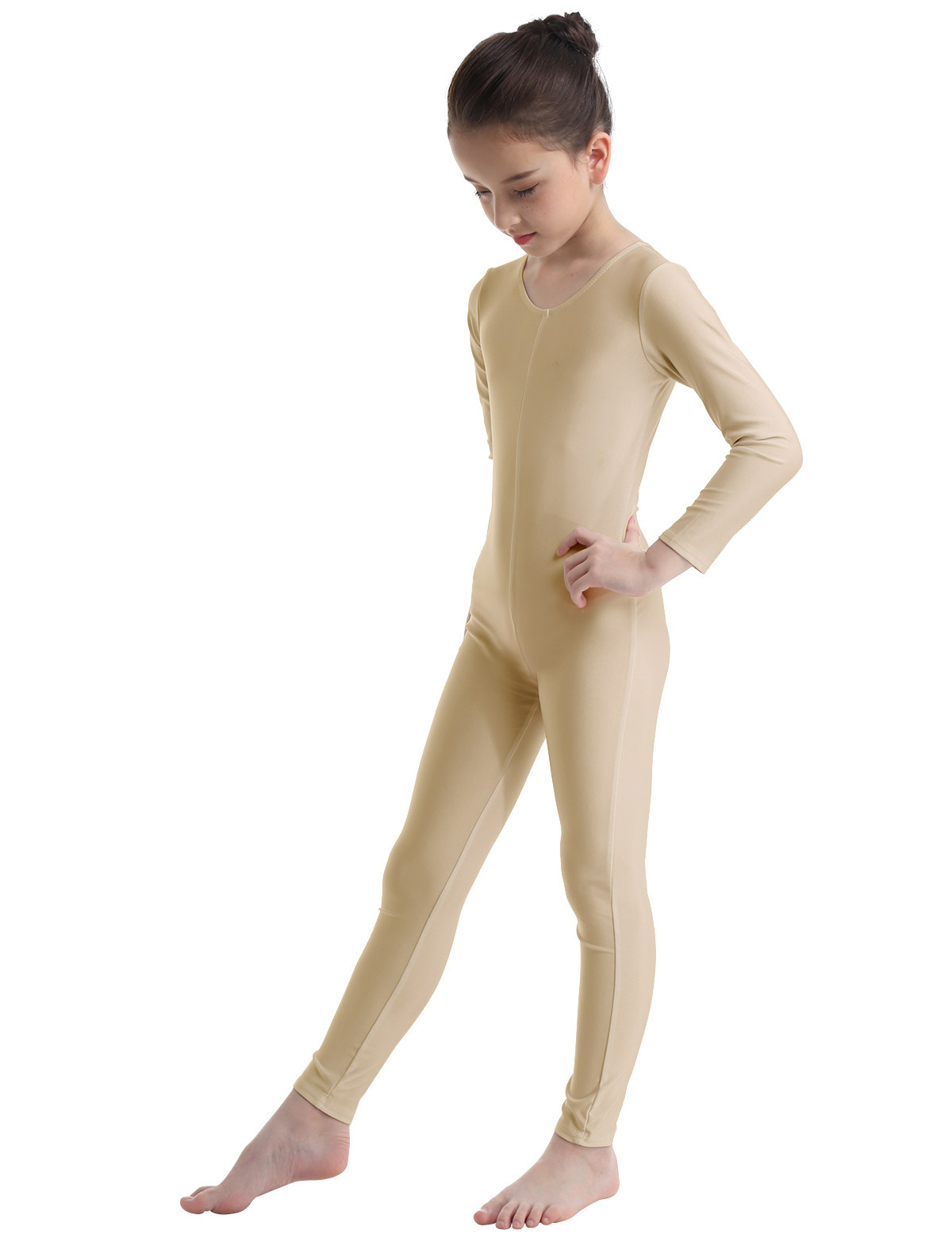DPOIS Kids Girls Long Sleeve Unitard Leotard Jumpsuit Full Length Bodysuit Nude 11-12 - image 2 of 7