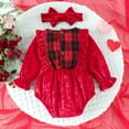 thumbnail image 4 of aDJFDGT Clothes Girls Christmas Long Sleeve Plaid Prints Romper Bowknot Ribbed Bodysuits Headbands Outfits, 4 of 9